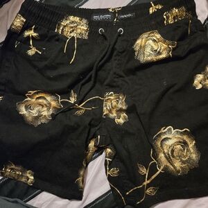 Black and Gold Floral Women's Athletic Shorts